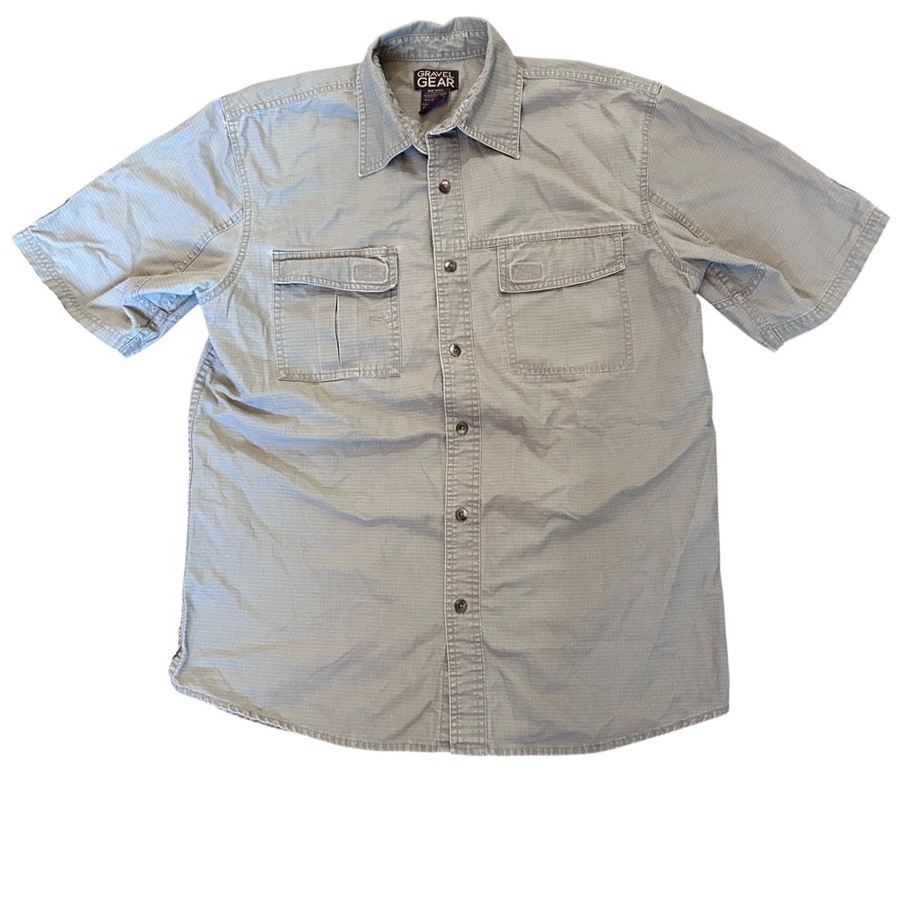 Gravel Gear Button Down Shirt Mens Olive Ripstop Short Sleeve Utility Medium